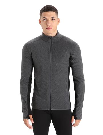 Jet Heather / Black Men's Icebreaker RealFleece™ Merino Descender Long Sleeve Zip Jackets | USA 1243XYUF